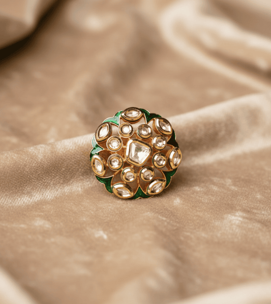 Roses & Regalia Kundan Ring - 24k Gold Plated Women Ring | The Jewellery Vault