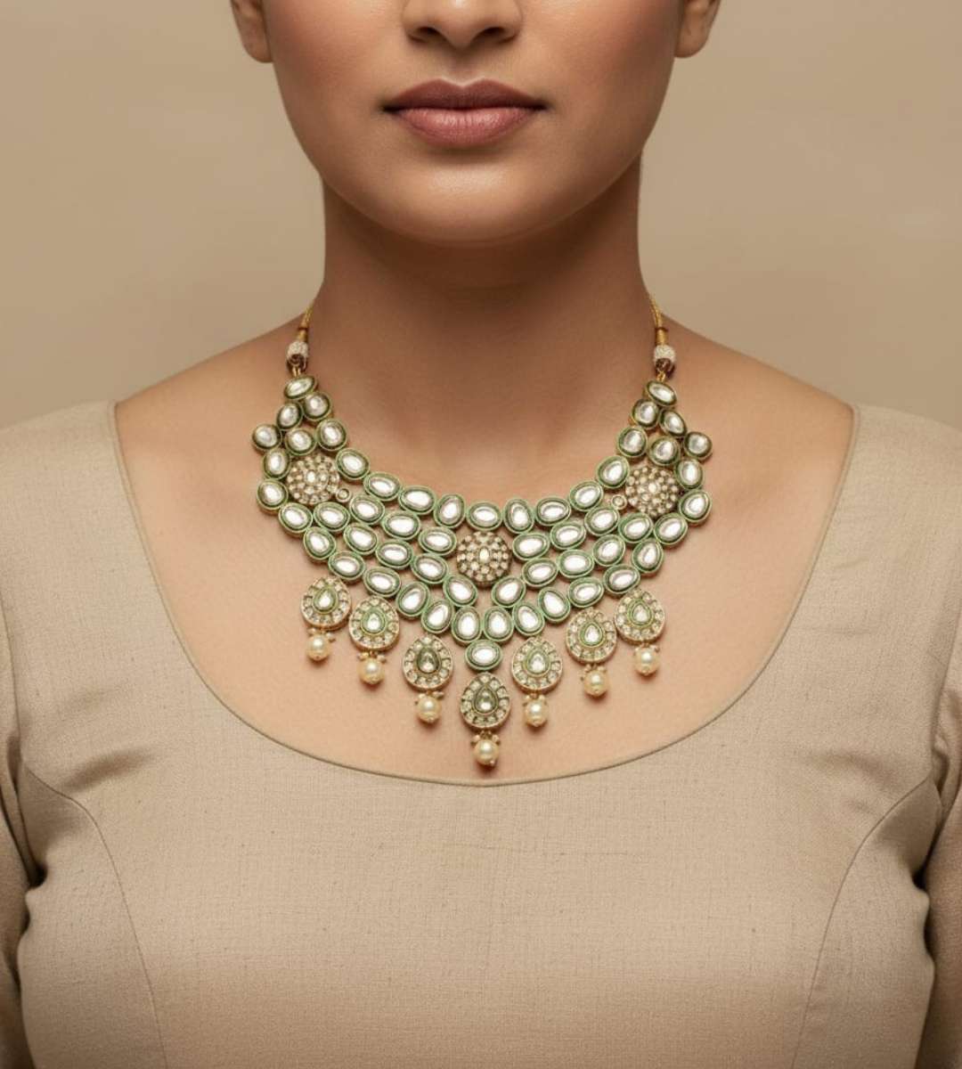 Festive Heavy Kundan with Pearl Necklace Set - 24k Gold Plated Bridel set | The Jewellery Vault