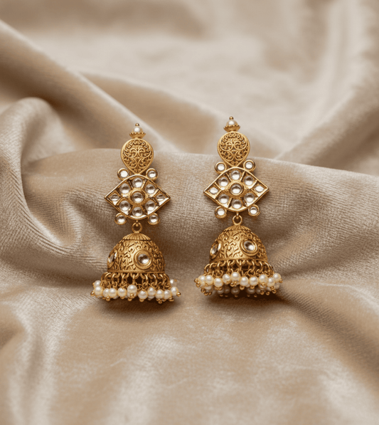 Artificial Whirlwind Gold Jhumka - 24k Gold Plated Jhumka | The Jewellery Vault