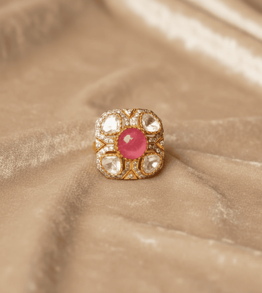 The Elmyra Square Stone Ring - 24k Gold Plated Women Ring | The Jewellery Vault