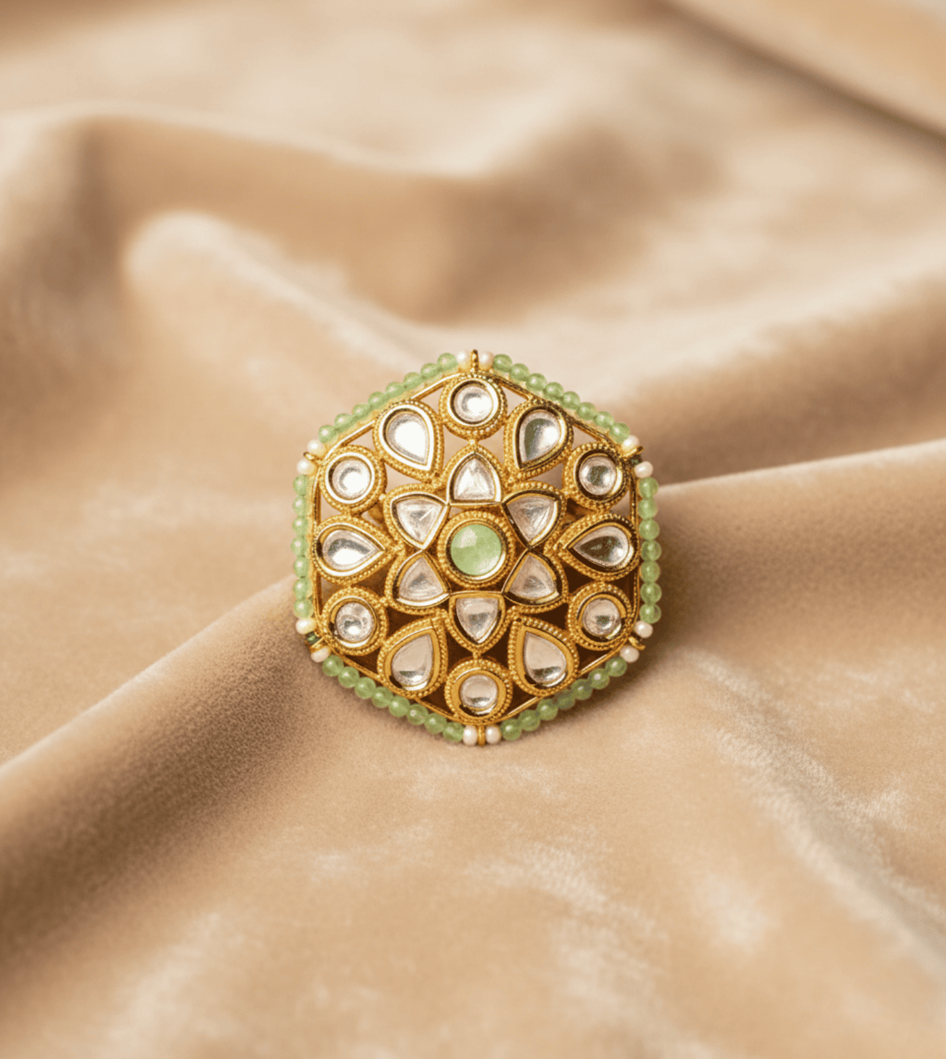 Hexagon Pearl Artificial Ring - 24k Gold Plated Women Ring | The Jewellery Vault