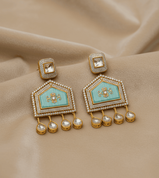 Square Pearl Stud Jhumka - 24k Gold Plated Jhumka | The Jewellery Vault