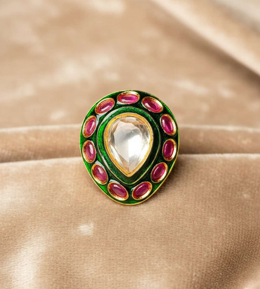 Pink American White Teardrop Ring - 24k Gold Plated Women Ring | The Jewellery Vault