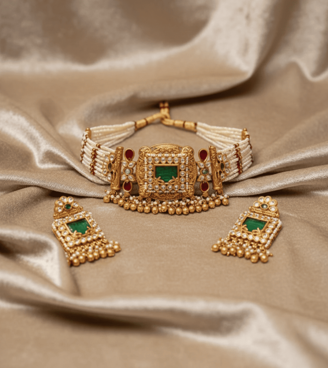 Heritage in Golden Pearl Necklace Set - 24k Gold Plated Bridel set | The Jewellery Vault