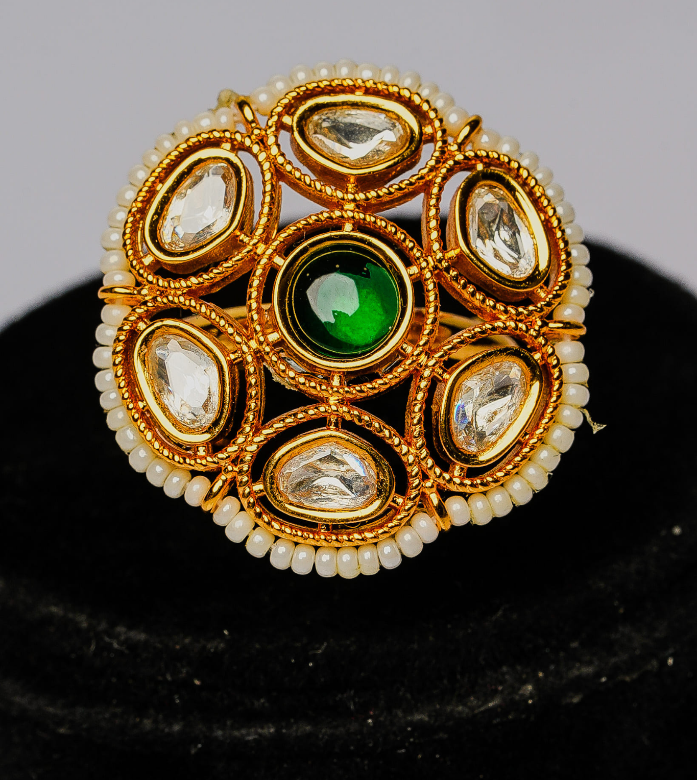 Cocktail Green Pearl Women Ring - 24k Gold Plated Women Ring | The Jewellery Vault