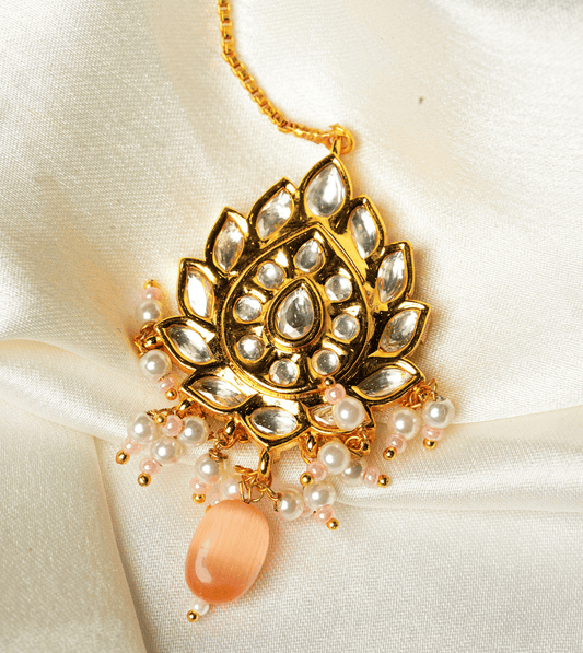 Maang Tika Unique Pearl Design - 24k Gold Plated maang tika | The Jewellery Vault
