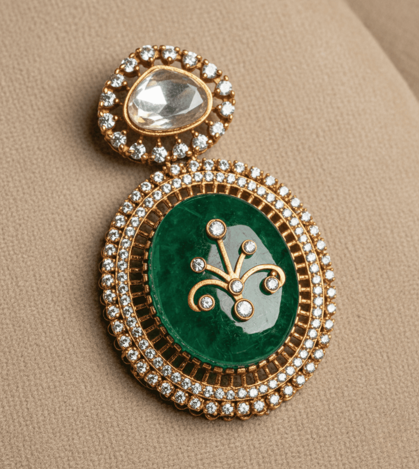 Luxury Green Handcrafted Necklace Set - 24k Gold Plated Bridel set | The Jewellery Vault