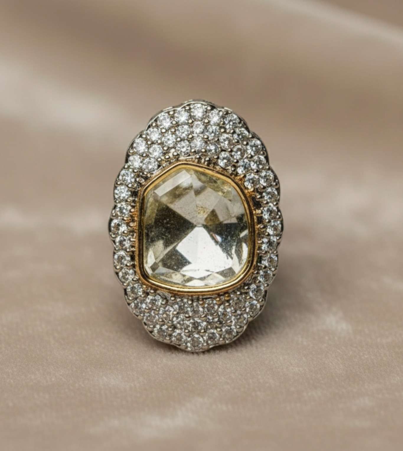 White Diamond Zirconia Cubic Ring - 24k Gold Plated Women Ring | The Jewellery Vault