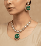 Luxury Green Handcrafted Necklace Set - 24k Gold Plated Bridel set | The Jewellery Vault