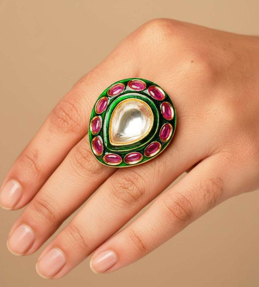 Pink American White Teardrop Ring - 24k Gold Plated Women Ring | The Jewellery Vault