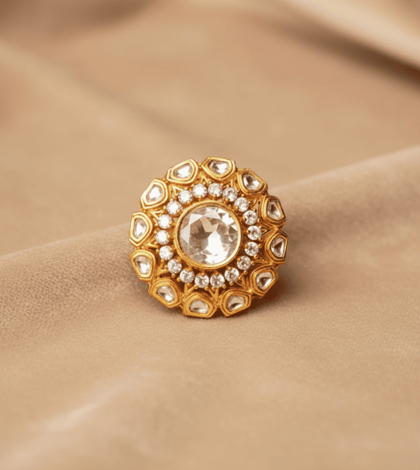 Golden Cocktail Design Women Ring - 24k Gold Plated Women Ring | The Jewellery Vault