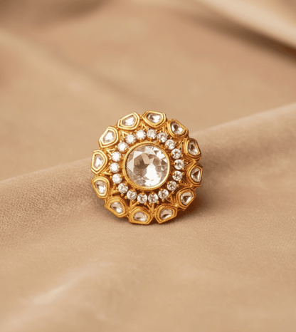 Golden Cocktail Design Women Ring - 24k Gold Plated Women Ring | The Jewellery Vault