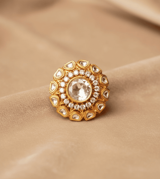 Golden Cocktail Design Women Ring - 24k Gold Plated Women Ring | The Jewellery Vault