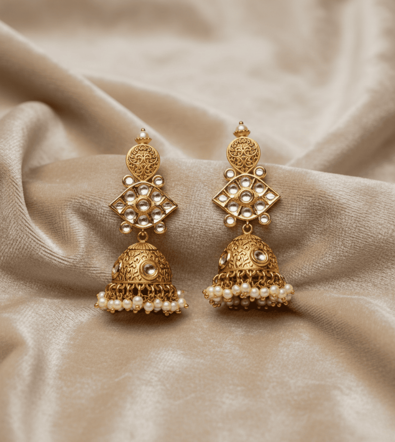 Artificial Whirlwind Gold Jhumka - 24k Gold Plated Jhumka | The Jewellery Vault