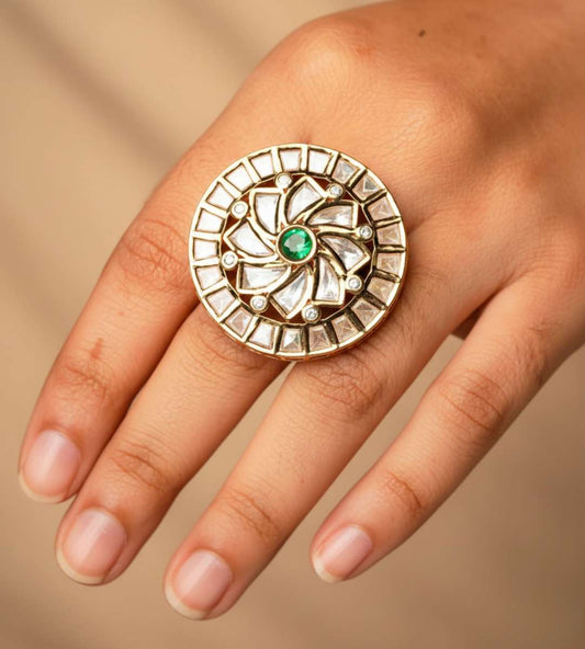 Ina Floret Artificial Ring - 24k Gold Plated Women Ring | The Jewellery Vault