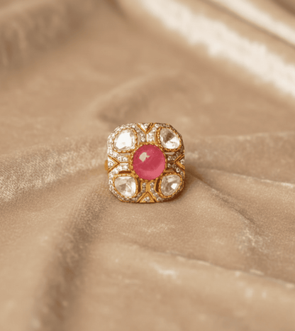 The Elmyra Square Stone Ring - 24k Gold Plated Women Ring | The Jewellery Vault