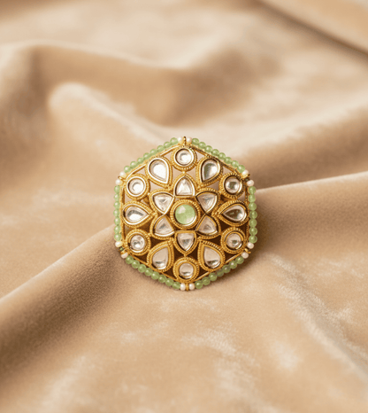 Hexagon Pearl Artificial Ring - 24k Gold Plated Women Ring | The Jewellery Vault