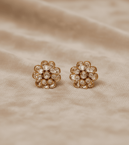 Stone Studded Gold Hoop Tops - 24k Gold Plated Earing | The Jewellery Vault