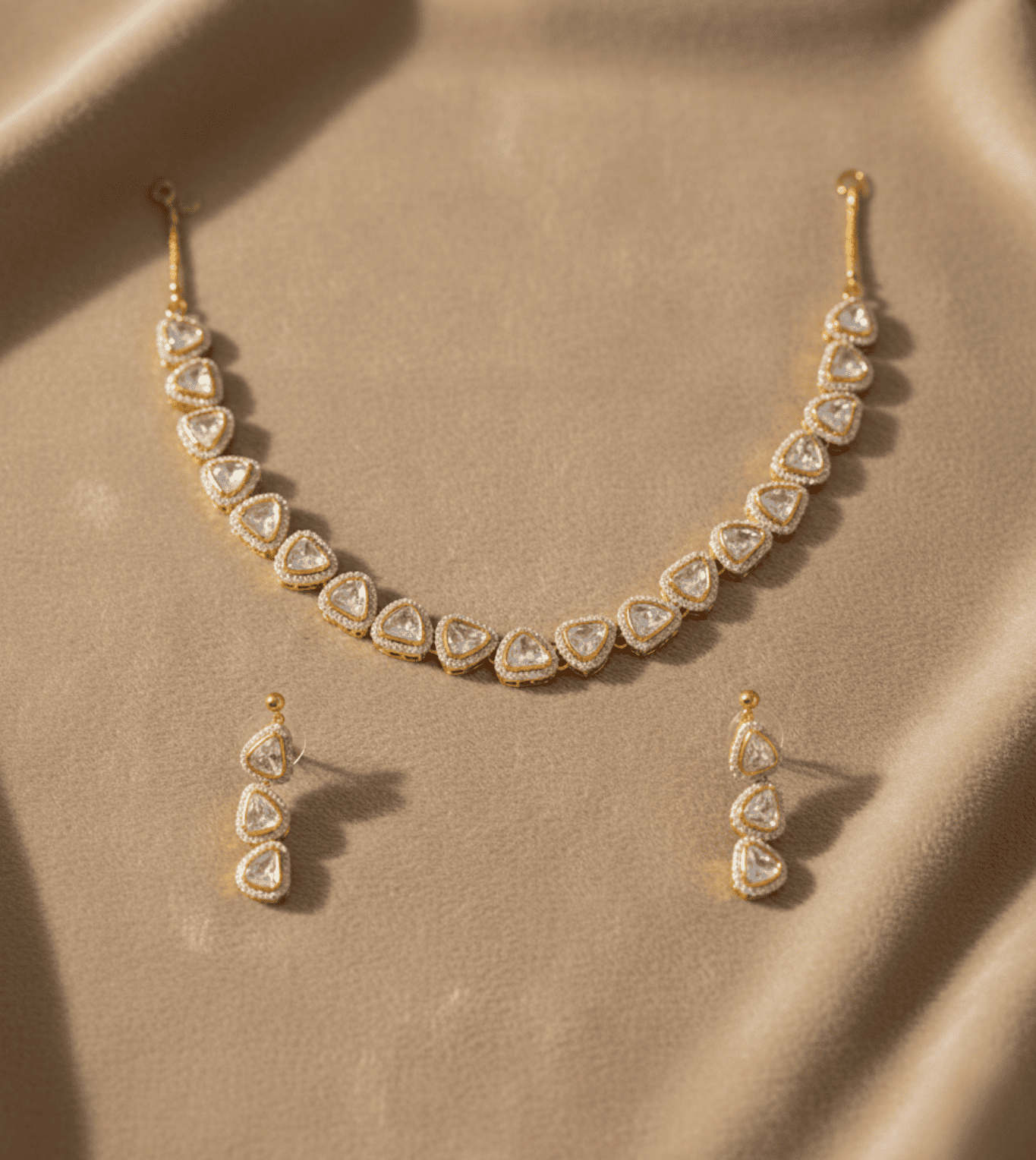 Studded American Diamond Zirconia Necklace Set - 24k Gold Plated Bridel set | The Jewellery Vault