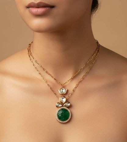 Brass Kundan Pearl Necklace Set - 24k Gold Plated Bridel set | The Jewellery Vault