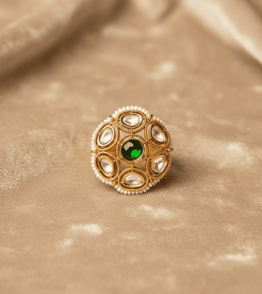 Cocktail Green Pearl Women Ring - 24k Gold Plated Women Ring | The Jewellery Vault