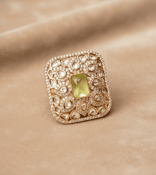 Royal Snowdrop Square Ring - 24k Gold Plated Women Ring | The Jewellery Vault