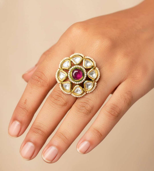 American Floral Women Ring - 24k Gold Plated Women Ring | The Jewellery Vault