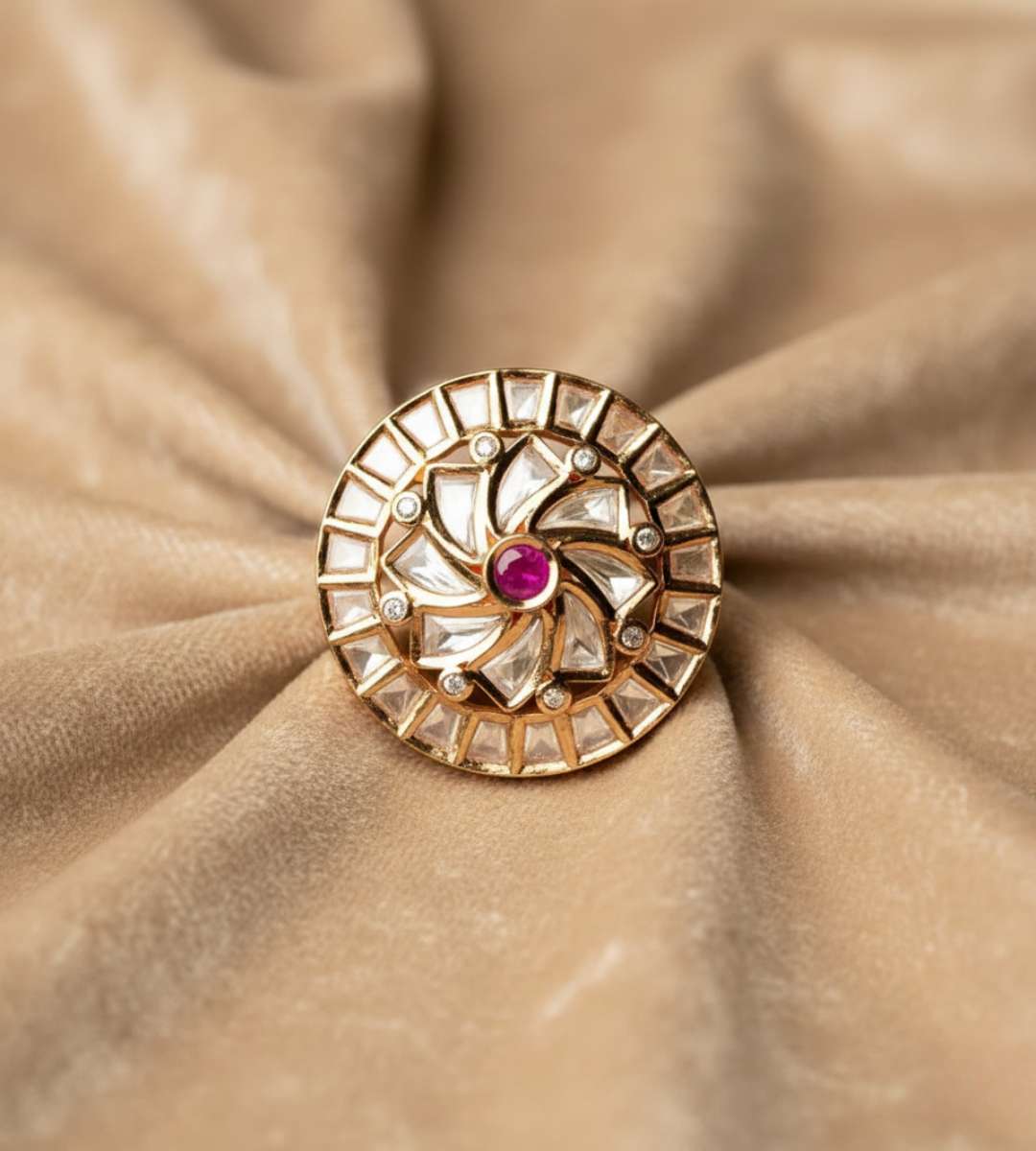 Pink Floret Artificial Ring - 24k Gold Plated Women Ring | The Jewellery Vault