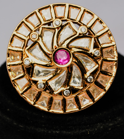 Pink Floret Artificial Ring - 24k Gold Plated Women Ring | The Jewellery Vault