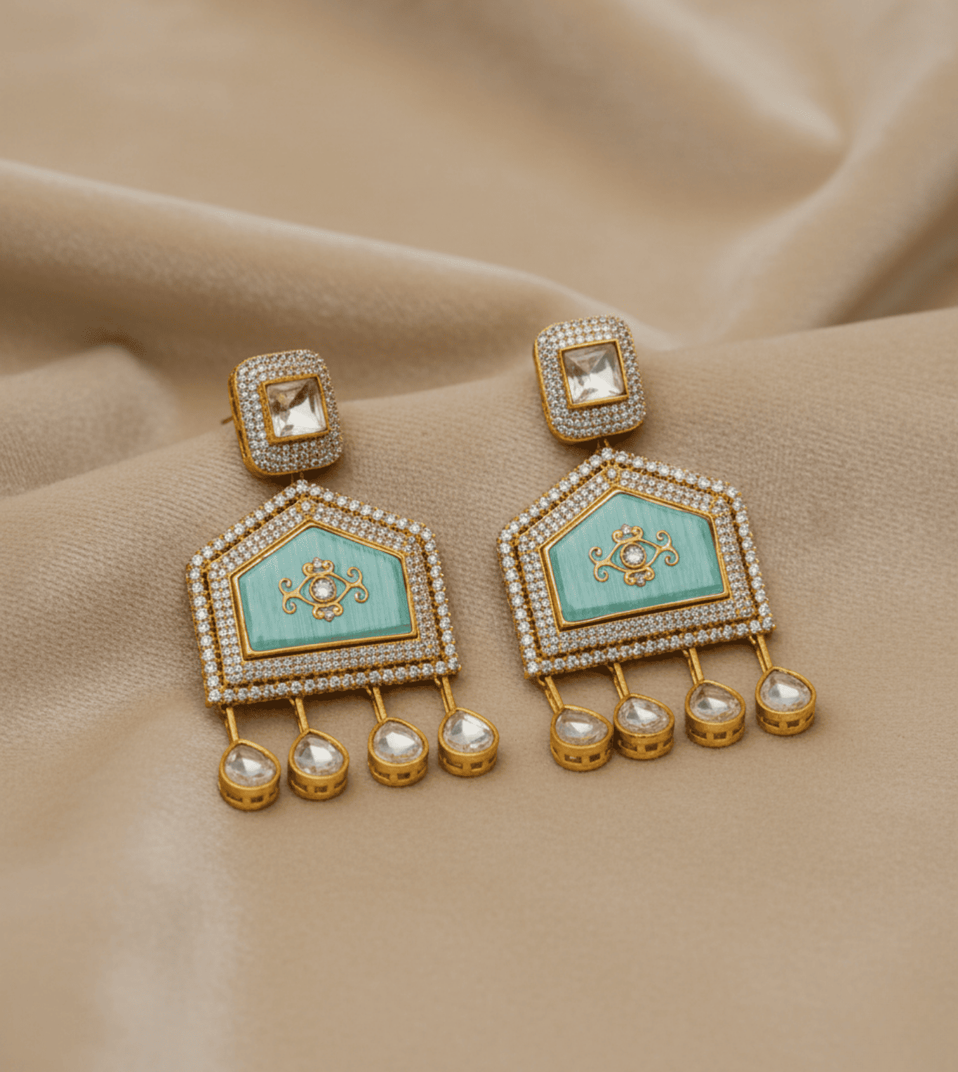 Square Pearl Stud Jhumka - 24k Gold Plated Jhumka | The Jewellery Vault