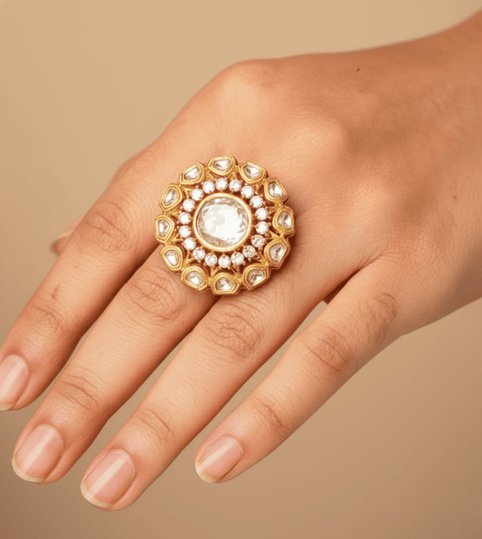 Golden Cocktail Design Women Ring - 24k Gold Plated Women Ring | The Jewellery Vault