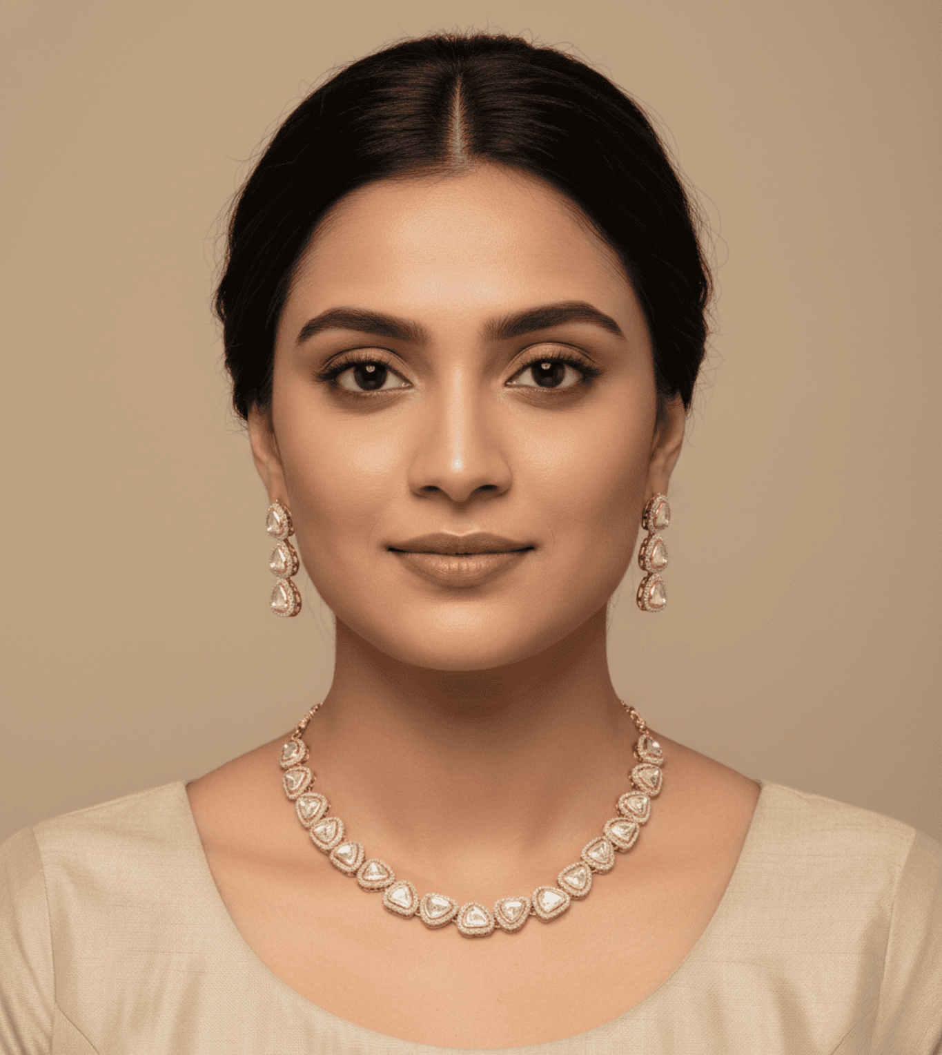 Studded American Diamond Zirconia Necklace Set - 24k Gold Plated Bridel set | The Jewellery Vault