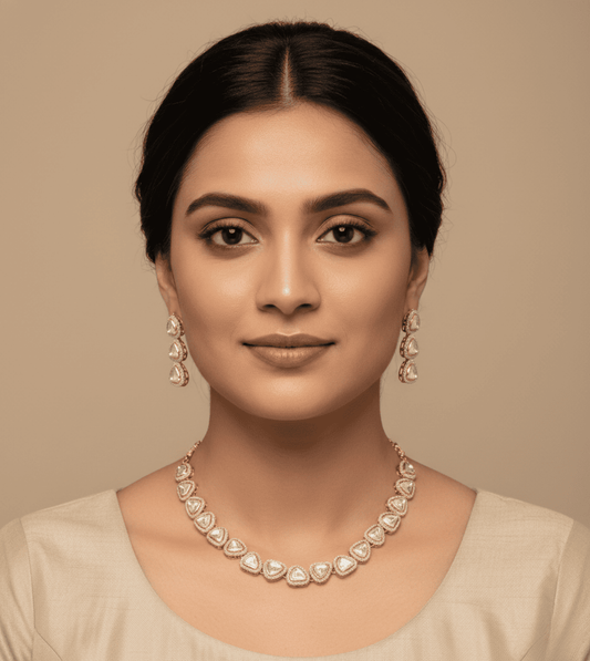 Studded American Diamond Zirconia Necklace Set - 24k Gold Plated Bridel set | The Jewellery Vault