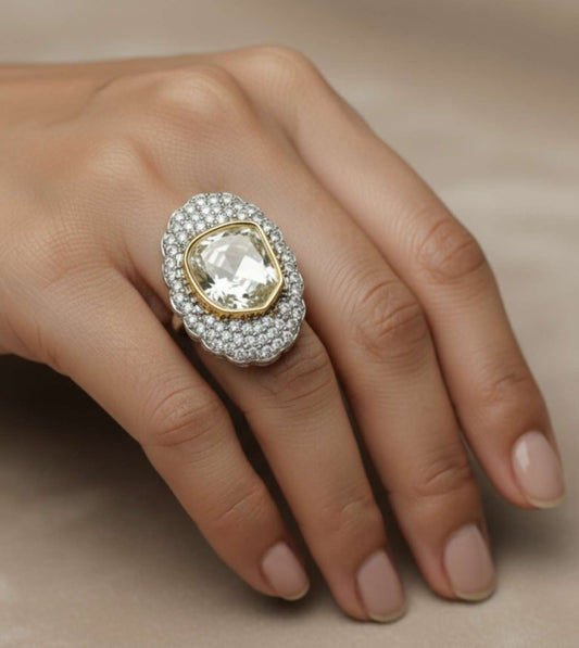 White Diamond Zirconia Cubic Ring - 24k Gold Plated Women Ring | The Jewellery Vault