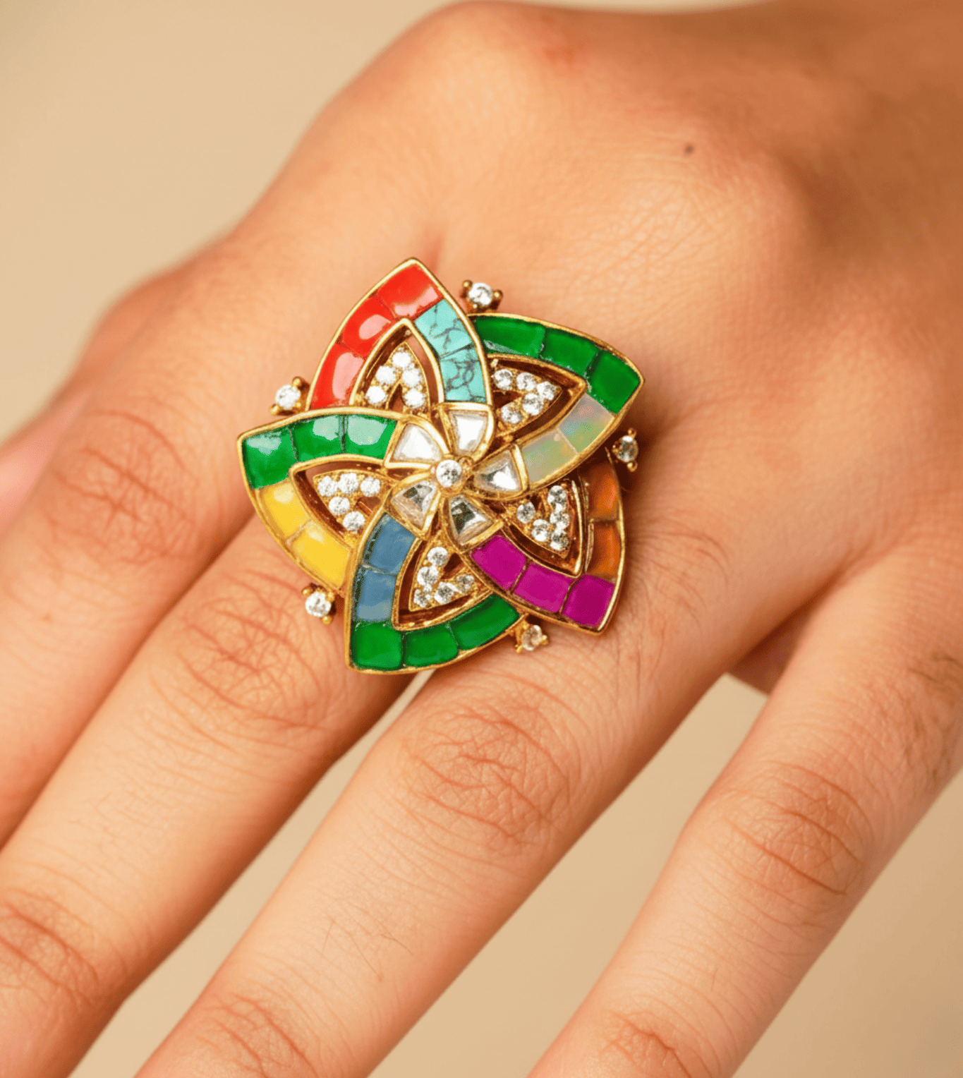 Roses & Regalia Dynamic Star Ring - 24k Gold Plated Women Ring | The Jewellery Vault