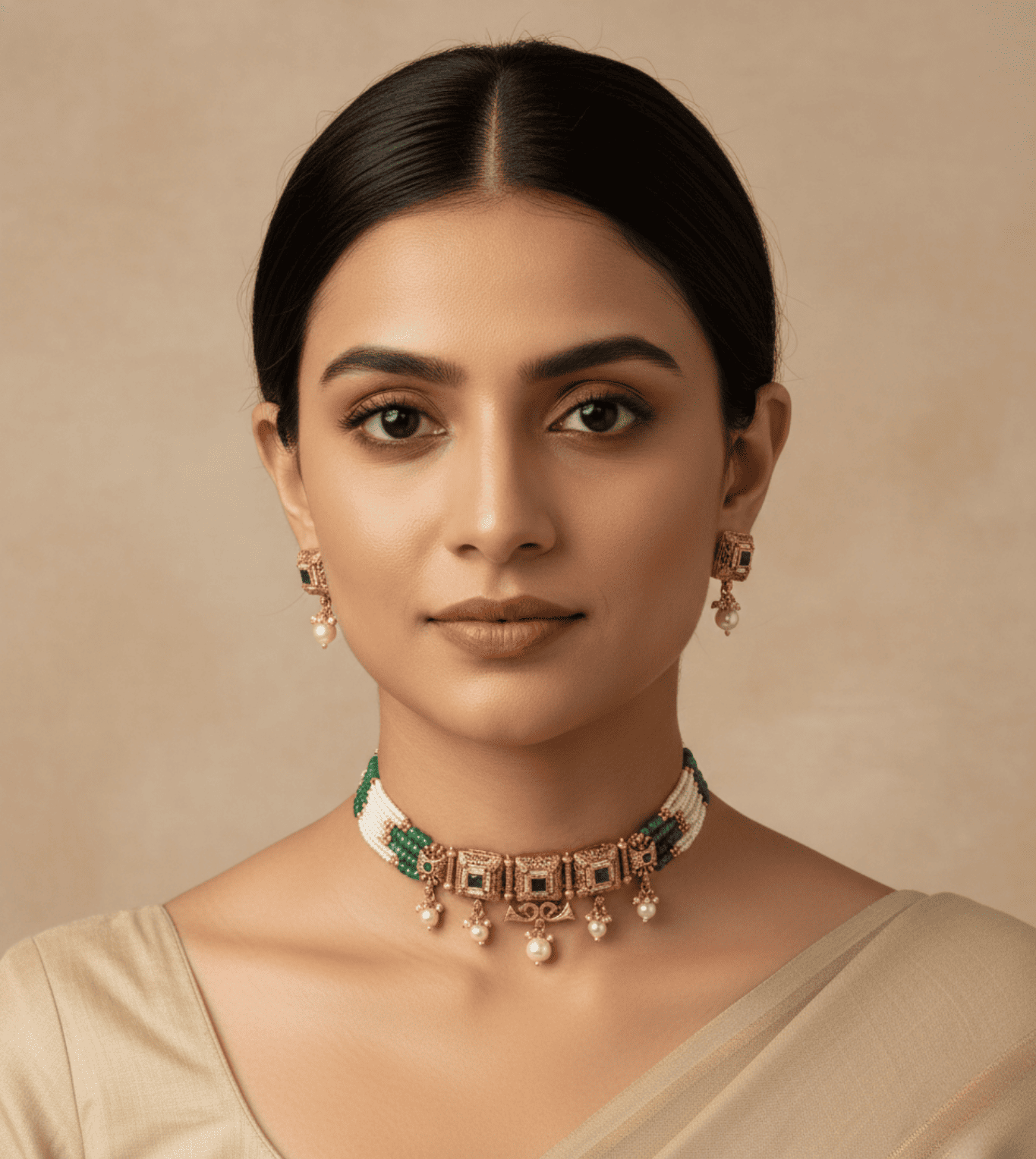 Royal Garden Green Necklace Set - 24k Gold Plated Bridel set | The Jewellery Vault