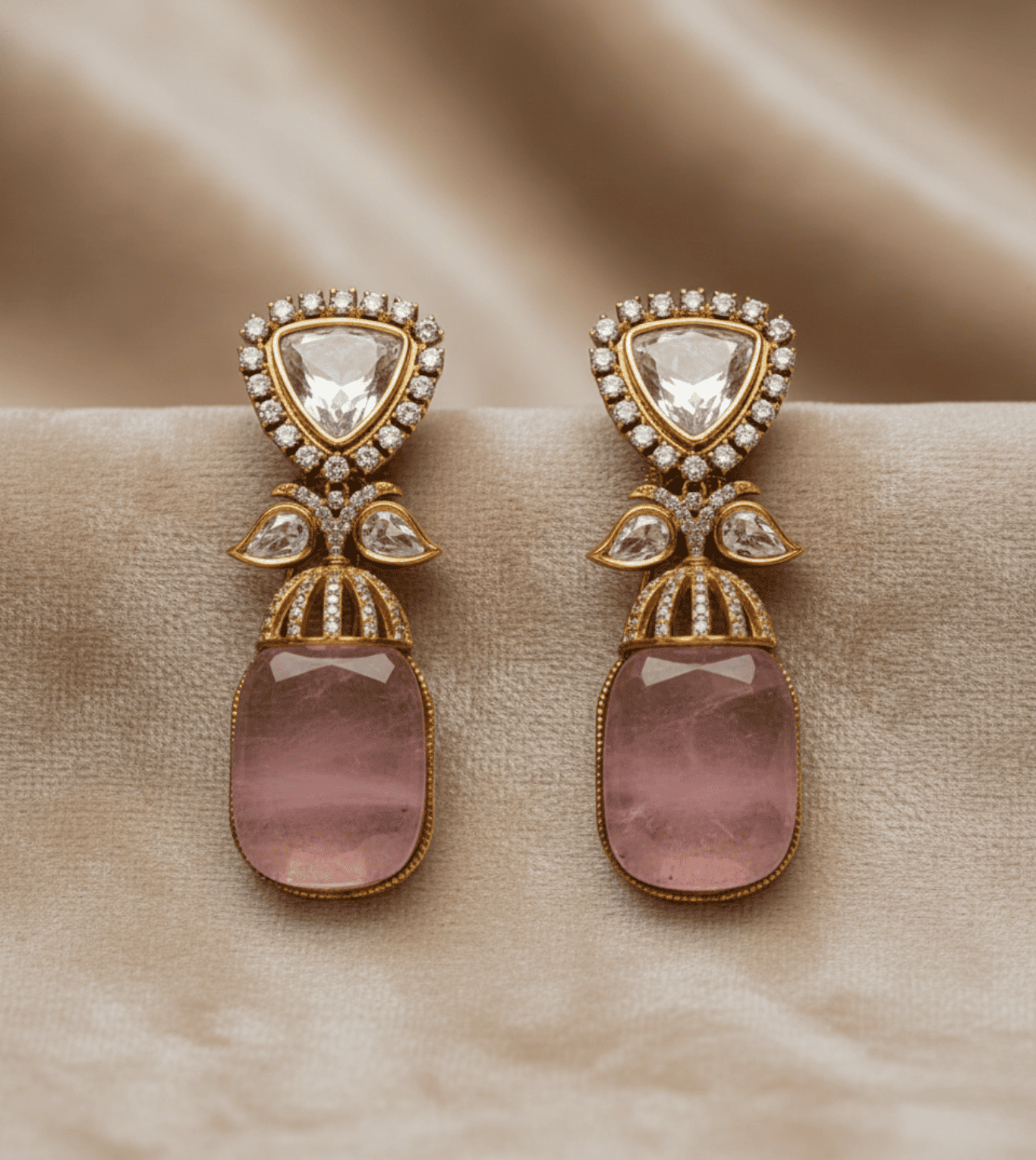 Triangle Design Hanging Earings - 24k Gold Plated Jhumka | The Jewellery Vault