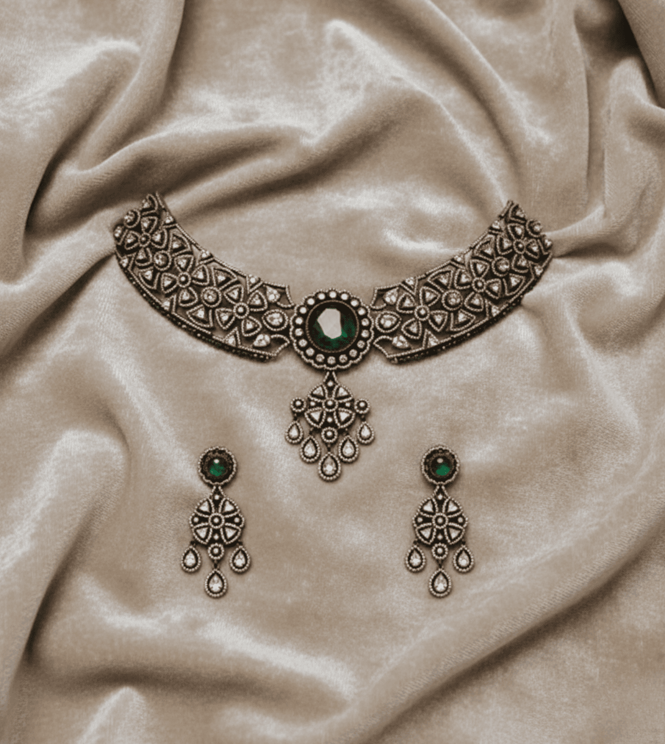 Garden Soul Diamond Necklace Set - 24k Gold Plated Bridel set | The Jewellery Vault