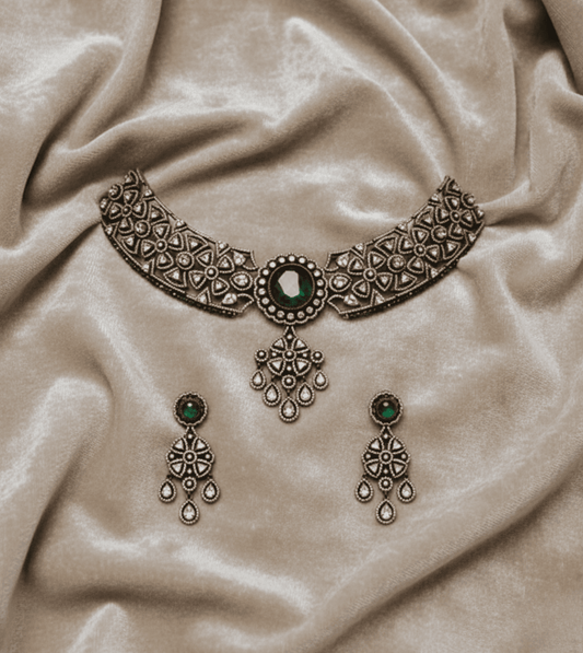 Garden Soul Diamond Necklace Set - 24k Gold Plated Bridel set | The Jewellery Vault