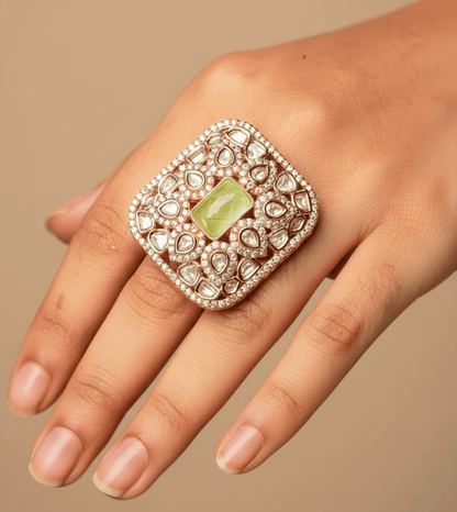 Royal Snowdrop Square Ring - 24k Gold Plated Women Ring | The Jewellery Vault
