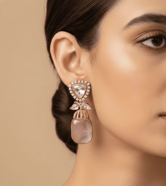 Triangle Design Hanging Earings - 24k Gold Plated Jhumka | The Jewellery Vault
