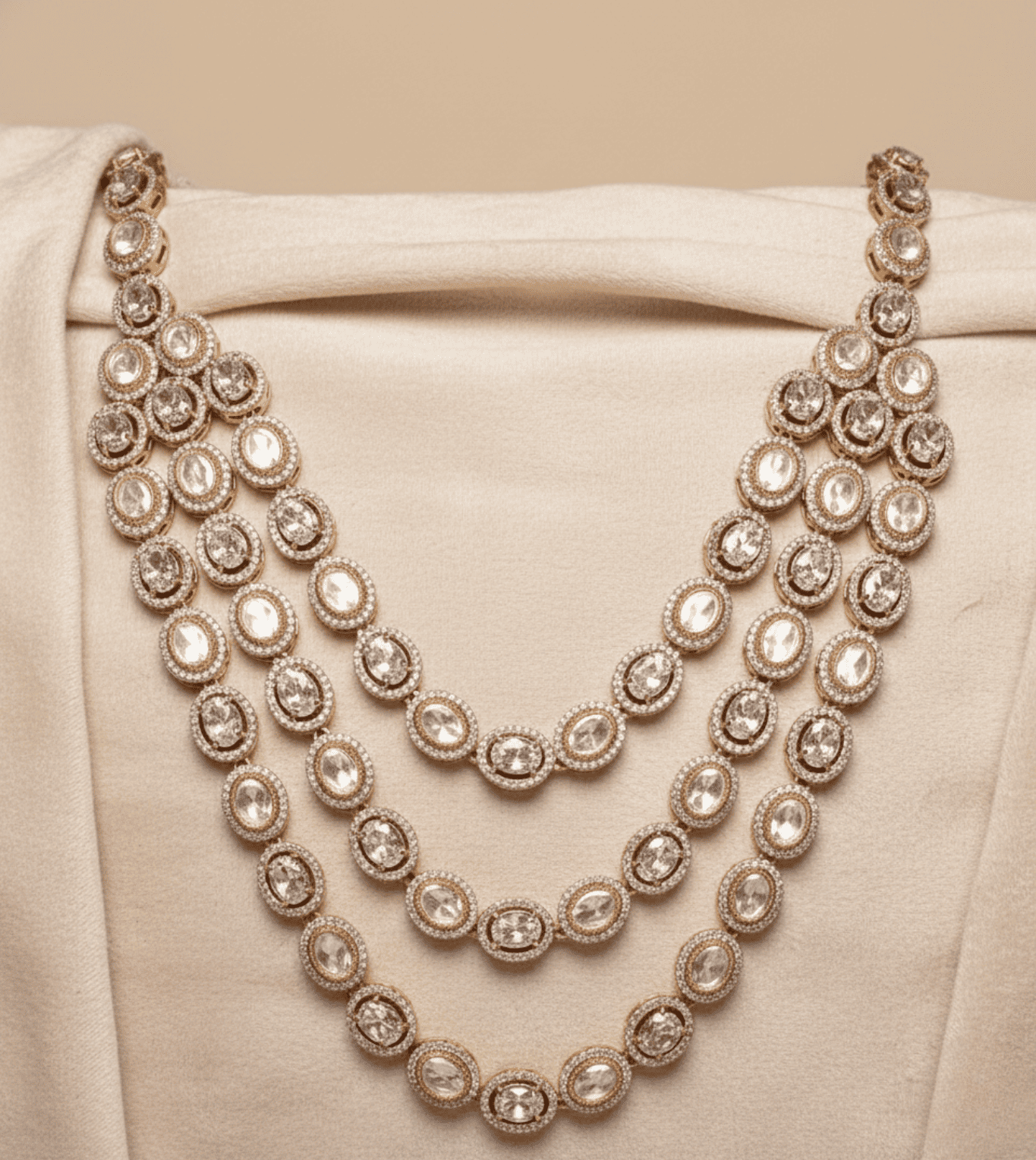 Layered American Diamond Zirconia Flower Studded Necklace Set - 24k Gold Plated Bridel set | The Jewellery Vault