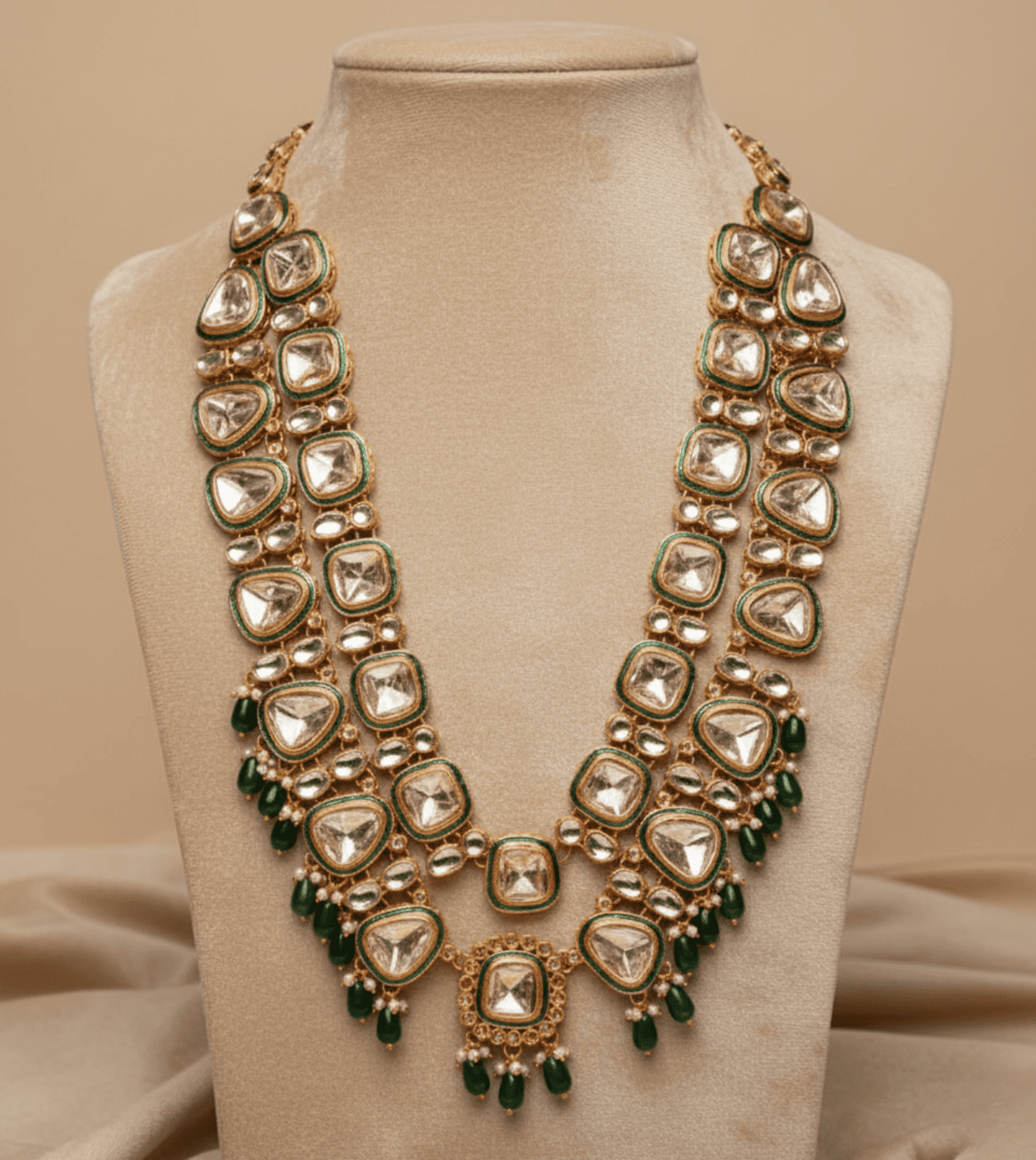 Beautiful Kundan Ruby Royal Long Set - 24k Gold Plated Bridel set | The Jewellery Vault