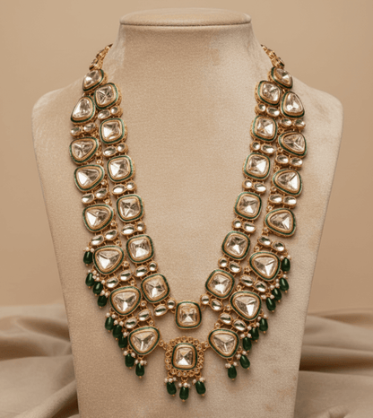 Beautiful Kundan Ruby Royal Long Set - 24k Gold Plated Bridel set | The Jewellery Vault