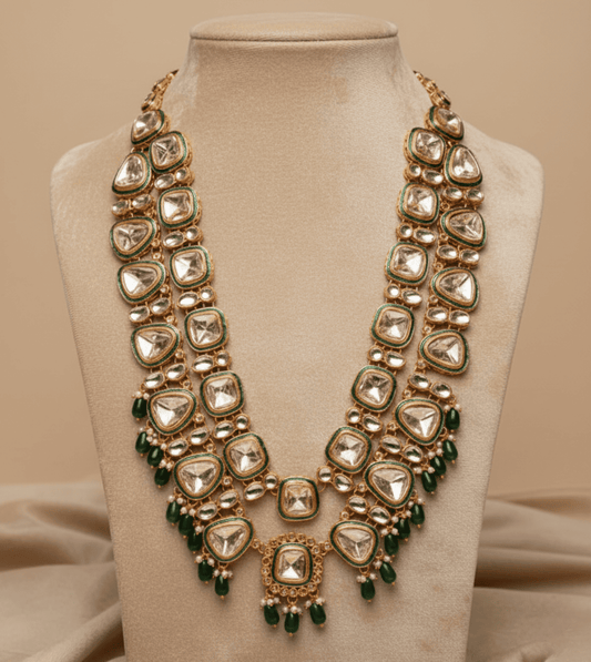 Beautiful Kundan Ruby Royal Long Set - 24k Gold Plated Bridel set | The Jewellery Vault