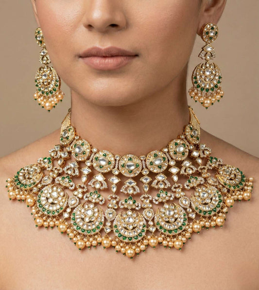 Golden Floral Design Bridal Set - 24k Gold Plated Bridel set | The Jewellery Vault