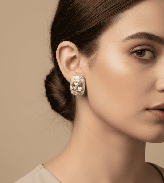 Square Design Tops - 24k Gold Plated Earing | The Jewellery Vault