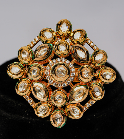 Gold Toned Zircon Stone Floral Ring - 24k Gold Plated Ring | The Jewellery Vault