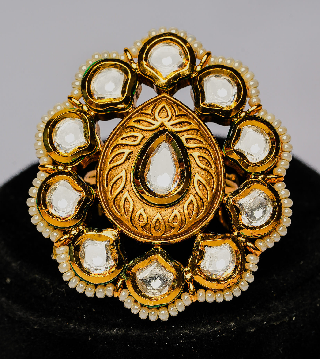 Golden Yellow Stone Studded Drop Earrings - 24k Gold Plated Women Ring | The Jewellery Vault