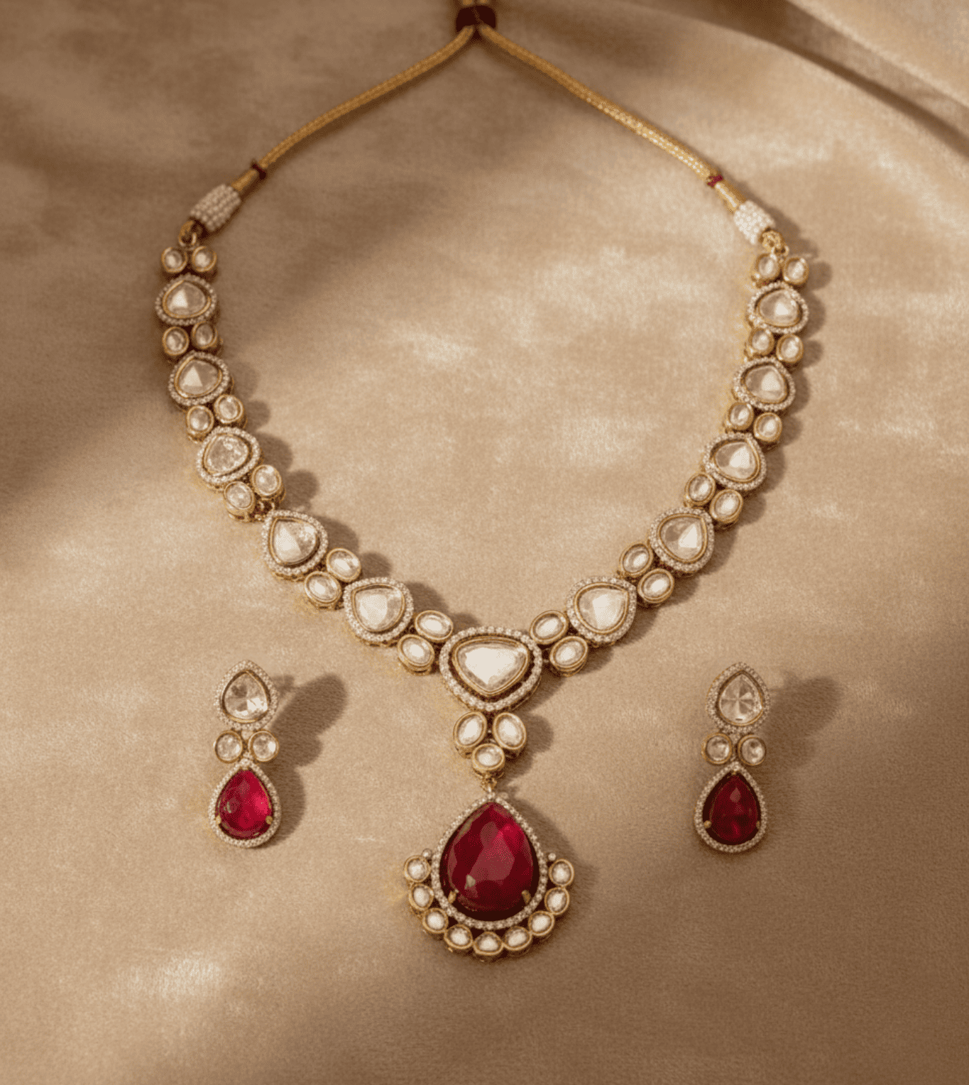 Floral Elegance Polki Style Choker Necklace Mini - 24k Gold Plated Bridel set | The Jewellery Vault
